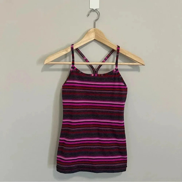 Lululemon Power  Y Tank Top Pink And Gray Stripe - Picture 4 of 10